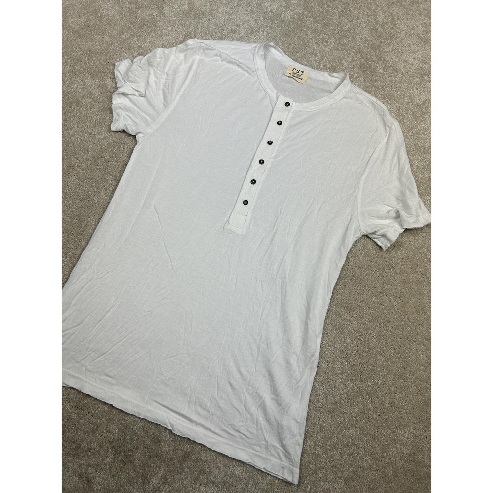 PST‎ Los Angeles Shirt Womens Small White Henley Button Short Sleeve Modal Top